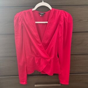 NWOT Express Vibrant Pink Wrap Blouse XS
